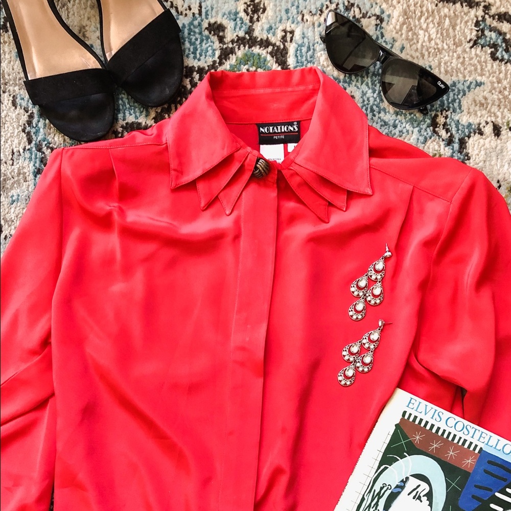 Vintage Notations Red Button Up Shirt
